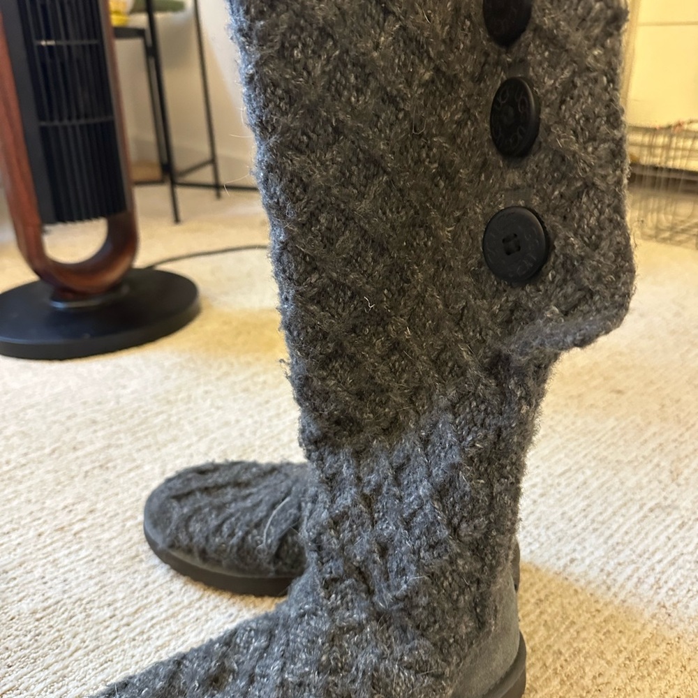 UGG Charcoal Knit Boots with Button Accents